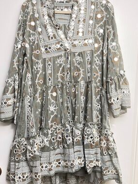 Juliet Dunn London Mosaic Print Mirror-Appliqué Dress